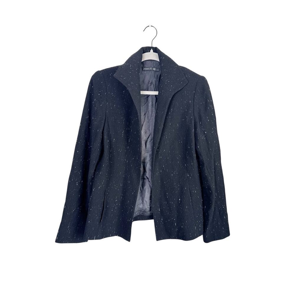 Lafayette 148 New York Black Speckled Wool Silk
Blend Open Front Blazer Size 8